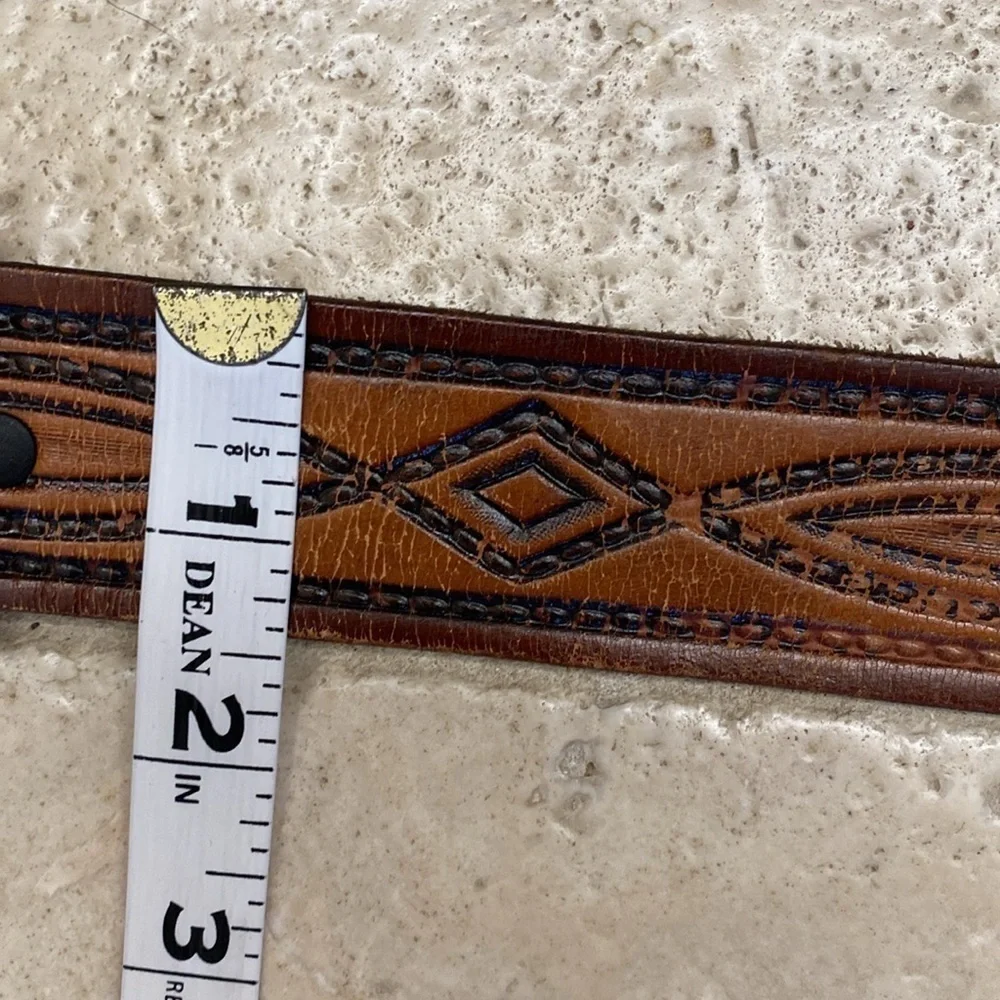 Genuine Leather Belt Brown Cognac Tulled silver buckle distressed Mexico
